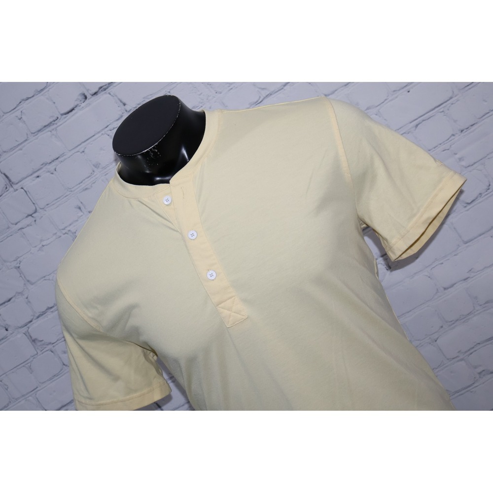 Myles Henley Shirt Mens Large Yellow Three Button Cotton Polyester Blend